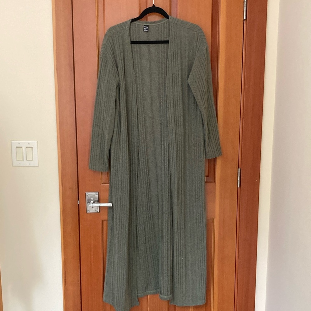 SHEIN Green Ribbed Knit long Cardigan Sweater size small - Picture 2 of 5